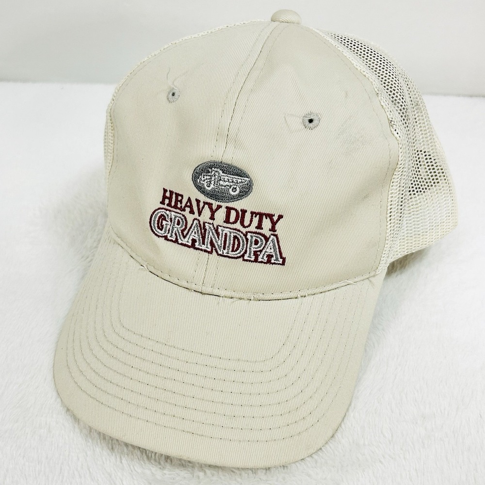 Heavy Duty Grandpa Trucker Wordmark Hat Cap Adjustable Snapback‎ Beige Outdoors